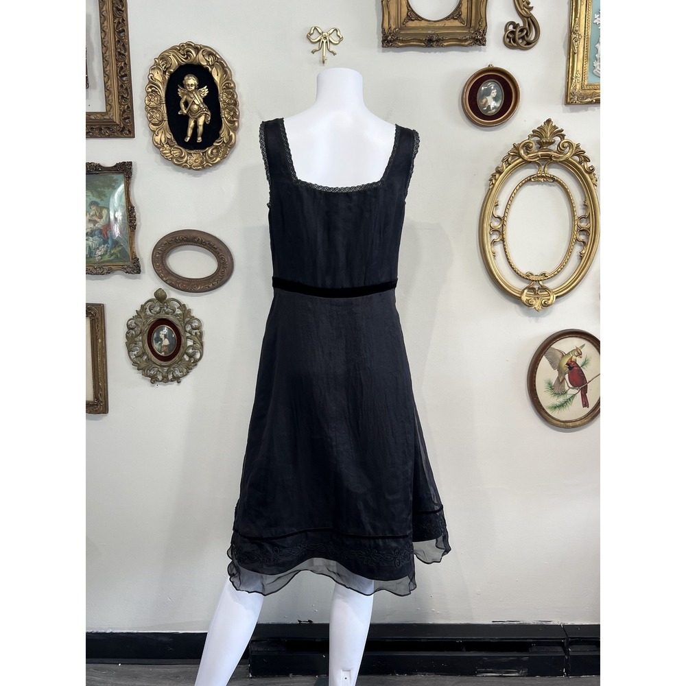 Spenser Jeremy Vintage Silk Lace Trim Midi Dress Size 6 Black